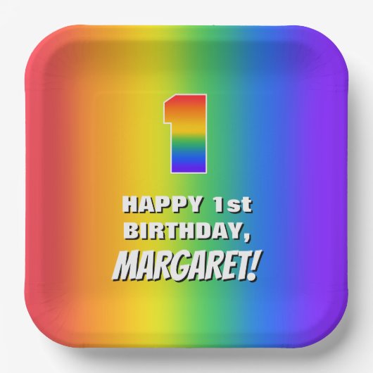 1. Geburtstag: Farbenfroh, Fun Rainbow Pattern # 1 Pappteller (Vorderseite)