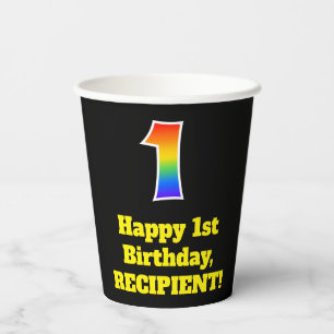 1. Geburtstag: Farbenfroh, Spaß, Spannung, Regenbo Pappbecher