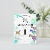 1. Geburtstag Farbige Wasserfarbenziegen Einladungspostkarte (Stehend Vorderseite)