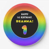 1. Geburtstag: Farbiger Regenbogen # 1, Individuel Pappteller (Vorderseite)