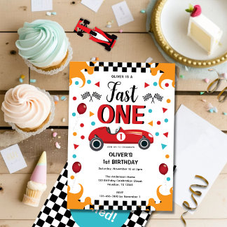 1. Geburtstag Fast One Racing Car Party Einladung