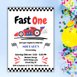 1. Geburtstag Fast One Red Blue Race Car Einladung