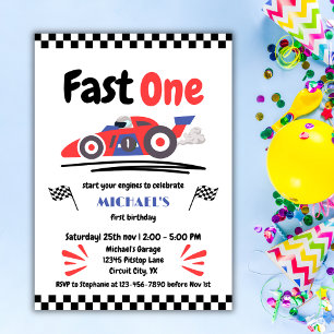 1. Geburtstag Fast One Red Blue Race Car Einladung