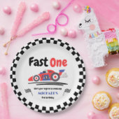 1. Geburtstag Fast One Red Blue Race Car Pappteller (Party)