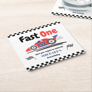 1. Geburtstag Fast One Red Blue Race Car Rechteckiger Pappuntersetzer
