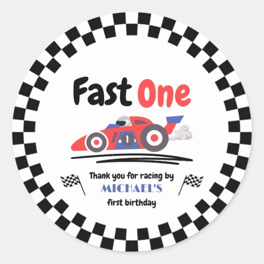 1. Geburtstag Fast One Red Blue Race Car Runder Aufkleber (Vorderseite)