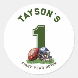 1. Geburtstag First Year Down American Football Runder Aufkleber