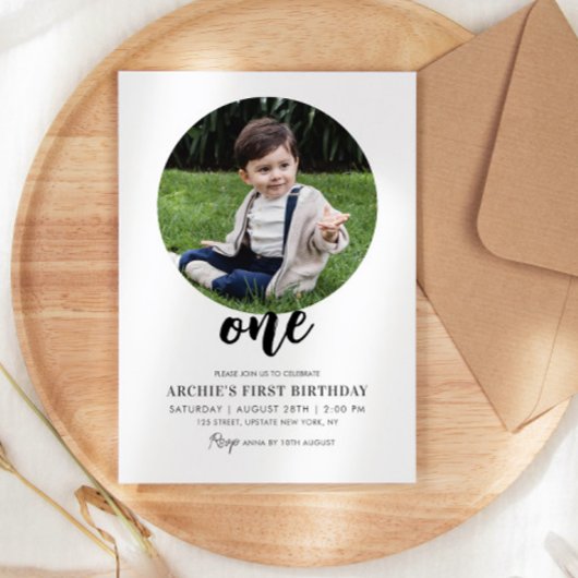 1. Geburtstag Foto Einfaches modernes Minimalbild Einladung