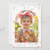 1. Geburtstag Foto Rosa Coquette Bow Wildblume Einladung (Rückseite)