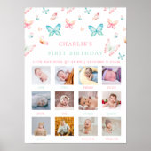 1. Geburtstag Foto Signatur Regenbogen-Butterfly Poster (Vorne)