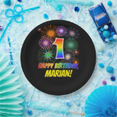 1. Geburtstag: Fun Fireworks Pattern + Regenbogen Pappteller (Party)
