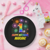 1. Geburtstag: Fun Fireworks Pattern + Regenbogen Pappteller (Party)