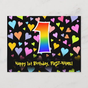 1. Geburtstag: Fun Hörmuster, Regenbogen 1 Postkarte
