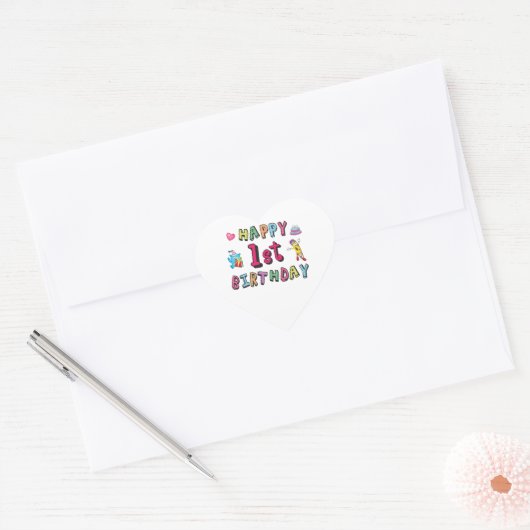 1. Geburtstag für 1 Jahr Kinder B-Tag Herz-Aufkleber (Umschlag)