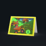 1. Geburtstag für Grandson, Dump Trucks, Cupcakes Karte<br><div class="desc">Farbenfrohe Müllwagen sind bereit,  sie zum ersten Geburtstag eines Enkels anzupflücken. Art,  Bild und Vers Copyright © Shoaff Ballanger Studios.</div>