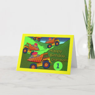1. Geburtstag für Grandson, Dump Trucks, Cupcakes Karte