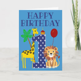 1. Geburtstag für Junge mit Giraffe und Löwe Karte