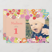 1. Geburtstag Garten Party Blume Foto Einladung (Vorne/Hinten)