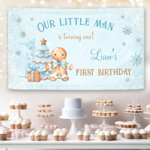 1. Geburtstag Gingerbread Mann Boy Blue Weihnachte Banner