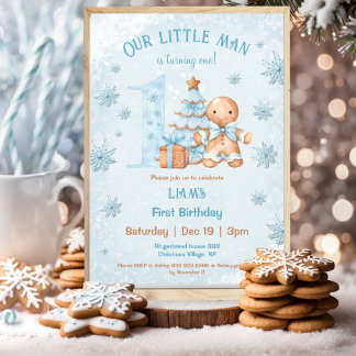 1. Geburtstag Gingerbread Mann Boy Blue Weihnachte Einladung