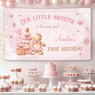 1. Geburtstag Gingerbread Mann Mädchen Pink Weihna Banner