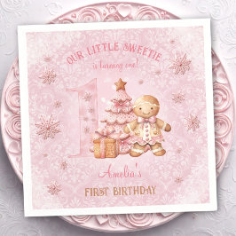 1. Geburtstag Gingerbread Mann Mädchen Pink Weihna Serviette
