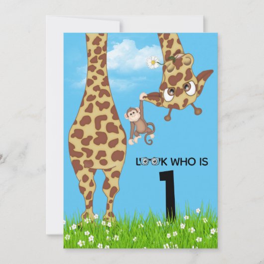 1. Geburtstag Giraffe im Gras Einladung (Vorderseite)