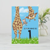 1. Geburtstag Giraffe im Gras Einladung (Stehend Vorderseite)