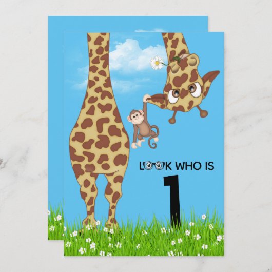 1. Geburtstag Giraffe im Gras Einladung (Vorne/Hinten)