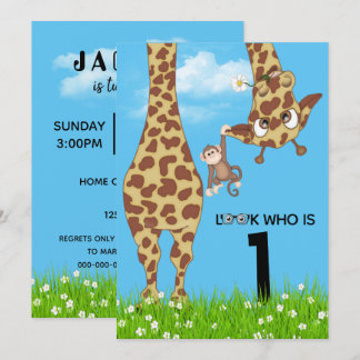 1. Geburtstag Giraffe im Gras Einladung