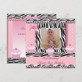 1. Geburtstag Girl Pink Cupcakes Zebra Baby Einladung (Vorne/Hinten)