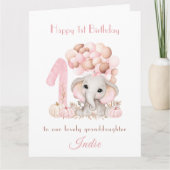 1. Geburtstag Girl Pink Elephant Fall Pumpkin Karte (Vorderseite)