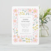 1. Geburtstag Girly Blume Pink und Gold Muster Einladung (Stehend Vorderseite)