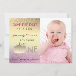 1. Geburtstag Glitter Ombre Pink Gold Kürbis Foto Save The Date