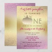 1. Geburtstag Glitter Rosa Gold Unser Kleiner Kürb Einladung (Vorne/Hinten)