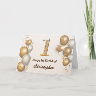 1. Geburtstag Gold Ballons und Confetti Geburtstag Karte