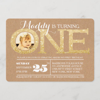 1. Geburtstag Gold Glitzer Ein Foto Einladung