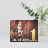 1. Geburtstag Gold Nummer 1 Foto Einladung (Stehend Vorderseite)