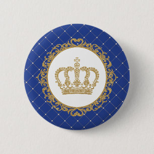 1. Geburtstag Goldkronen-Königsblau-Prinz-Shower Button