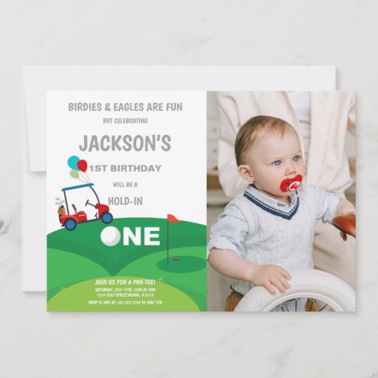 1. Geburtstag Golf Einladung mit Foto (Vorderseite)