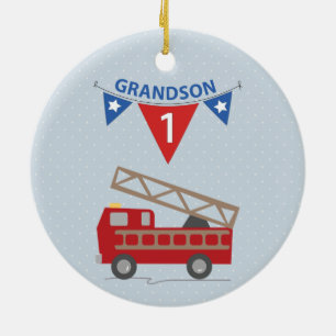 1. Geburtstag Grandson, Feuerwehrauto Keramik Ornament
