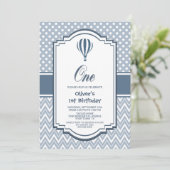 1. Geburtstag Graues Heißluftballon-Party Einladung (Stehend Vorderseite)