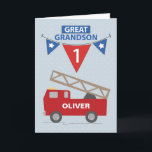 1. Geburtstag Großer Grandson Individuelle Name Fe Karte<br><div class="desc">Ein niedlicher Feuerwehrwagen zoomt, um einem ganz besonderen Urenkel einen sehr glücklichen 10. Geburtstag zu wünschen! Sein Name kann leicht auf der Seite des Feuerwehrwagens angepasst werden. Reds und Blues machen dies zu einer wunderbaren ersten Geburtstagskarte für Ihren Urenkel, und eine, die ein Sake mit seinem personalisierten Namen sein wird!...</div>