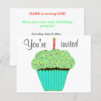 1. Geburtstag grüner Cupcake Einladung CUSTOMIZE
