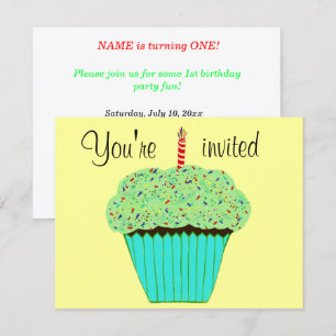 1. Geburtstag Grüner Cupcake Name Beliebiges Alter Einladung