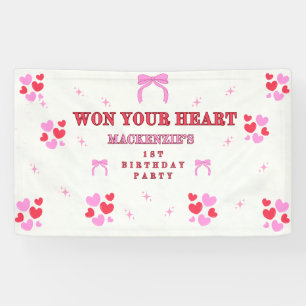 1. GEBURTSTAG HAT DEIN ROSA ROTES HERZ MÄDCHENS VI BANNER