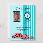 1. Geburtstag hinzufügen Foto Ladybugs rot blau Einladung (Vorderseite)