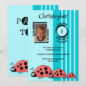 1. Geburtstag hinzufügen Foto Ladybugs rot blau Einladung (Vorne/Hinten)