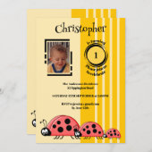 1. Geburtstag hinzufügen Foto Ladybugs rot gelb Einladung (Vorne/Hinten)