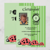 1. Geburtstag hinzufügen Foto Ladybugs rot grün Einladung (Vorne/Hinten)